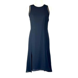 Halston Heritage Sleeveless Mesh Trim A Line Dress Blue Black Colorblock size 4